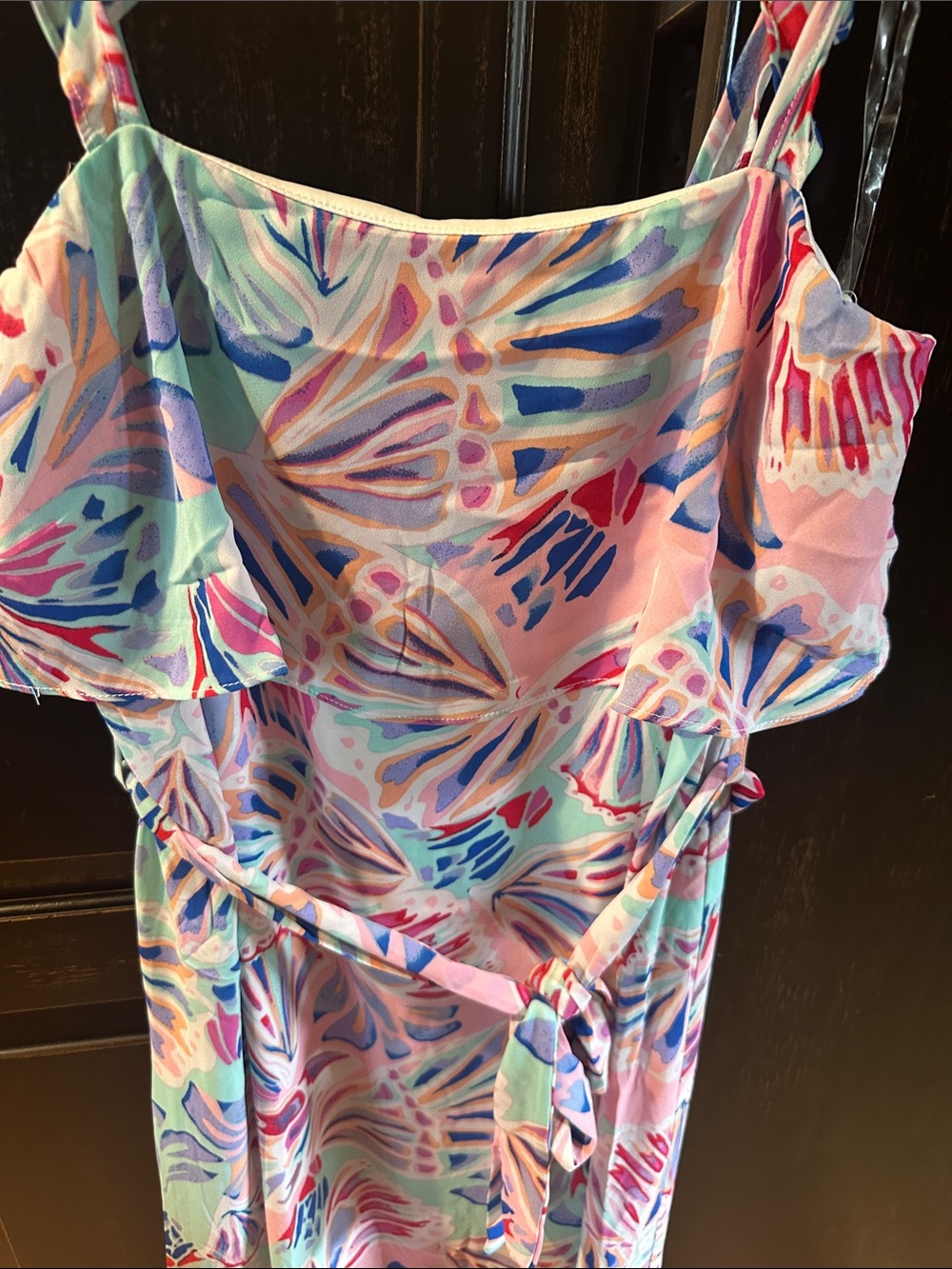 Pastel Abstract Print Maxi Dress with Tie Waist by Emily Wonder Small - Picture 2 of 10